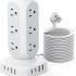 Tower Surge Protector Power Strip, 10FT Extension Cord with Multiple Outlets, Flat Plug Outlet Extender with 12 AC Outlets & 8 USB Ports, 24W Total Charging Station for Home Office Dorm Room