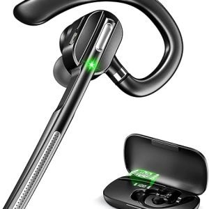 Bluetooth Headset V5.1, Wireless Headset with Battery Display Charging Case, Bluetooth Earpiece with Noise Canceling Mic for Driving, Office, Business, Compatible with Cell Phone and PC