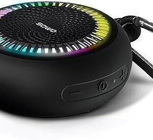 Bluetooth Shower Speaker Waterproof | Small Portable Bluetooth Speaker Wireless with Clip | Powerful Bass and Louder Volume | Colorful Lights and Lightweight | with TWS Pairing | Black